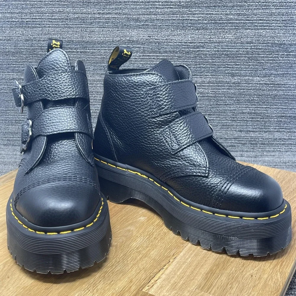 Dr. Martens Devon FLWR‎ Shoes Women 8 Black Leather Platform Buckle Flower NEW